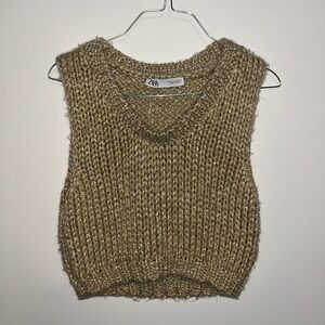 Zara Metallic Gold Knit Crop Top